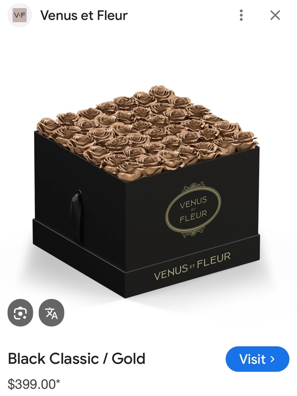 Venus et Fleur Classic Black Box with Gold Roses